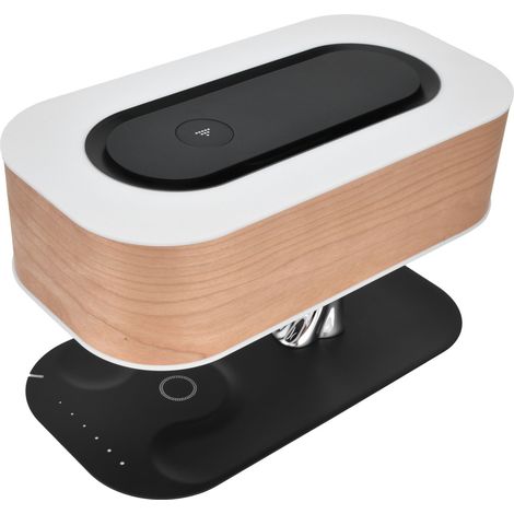 Lampe de chevet sans fil avec chargeur audio, lampe de table tactile en bois à intensité variable, pour le lit ou le salon (prise UE). (1/5)