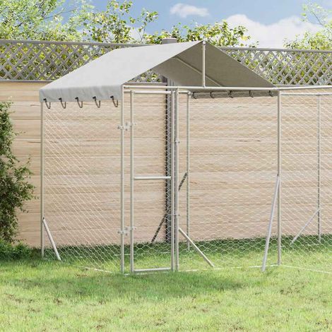 Outdoor-Hundezwinger mit Dach Silbern 4x4x2,5m Verzinkter Stahl