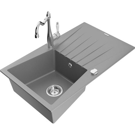 Mexen Cesar fregadero de granito de 1 cubeta con escurridor y grifo de cocina Carla, gris - 6514-71-670700-00 (1/5)