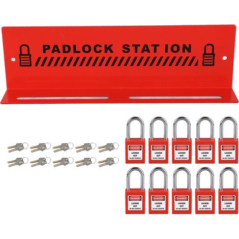 serrure de porte-Poste de Sécurité pour Clés et Cadenas Rouge avec 10 Cadenas pour Sécurisation Industrielle (1/4)