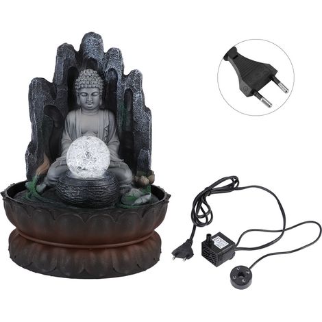 Bouddha de table cascade fontaine Fengshui méditation relaxante décoration d'intérieur, Fontaine Zen Fontaine Bouddha Assis, Kit cascade avec lumière LED à pompe pour décor de bureau à domicile(EU).