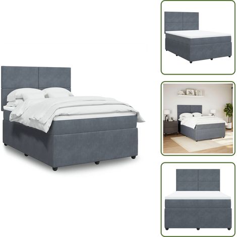 vidaXL Sommier à lattes de lit et matelas Gris foncé 140x200cm Velours (1/5)