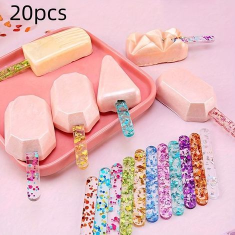 20 wiederverwendbare Acryl-Eisstiele, Eisstielformen für selbstgemachtes Eis am Stiel, Kuchen, Süßigkeiten, Bastelarbeiten, Sommer-DIY-Werkzeug, 20 Stück zufällige Auswahl (1/5)