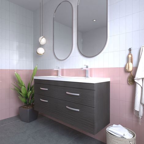 Nuie Athena Anthracite Woodgrain 1200mm Wall Hung 4 Drawer Vanity Unit and Double Ceramic Basins - ATH046F (1/5)