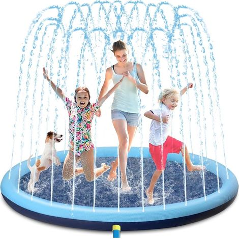 Tapis de Jet d'eau Jouets pour Enfants, 170 cm Tapis de Pulvérisation Antidérapant, 0,55mm Épaisseur Anti-Déchirure, PVC Sprinkler Splash Pad, Jeu d'eau Exterieur Été pour Enfant Chien (1/5)