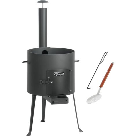 BBQ-Toro Kazan Ofen Ø 34 cm, Gulaschkessel mit Schaumlöffel, Schürhaken, Outdoor Ofen mit Rohr