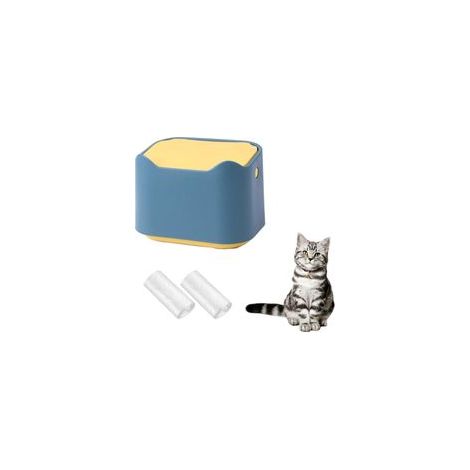 Mini-Tisch-Katzenstreueimer mit Schnappdeckel, Haustierabfalleimer, mit 60 Ersatzbeuteln (Blau) - Crezuo