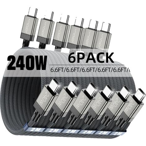 Cavo di ricarica Type-C, sincronizzazione dati ad alta velocità, design resistente, confezione da 6, 2 metri (1/2)
