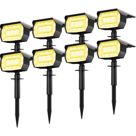 Lot de 8 Spot Solaire Exterieur, 72 LED Lampe Solaire Exterieur Etanche IP65 Lumiere Solaire Exterieur, Réglable avec 3 Modes d'Éclairage 120° Eclairage Extérieur Solaire pour Jardin Cour Allée Chemin (1/5)