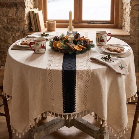 Nappe de table motif bicolore noir et jaune avec détails ajourés - Décoration salle à manger 100x140 cm (1/5)