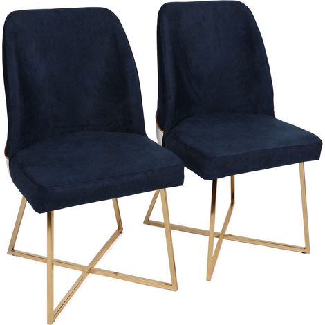 Chaise design velours bleu marine et pieds doré Skyma - Lot de 2 (1/5)
