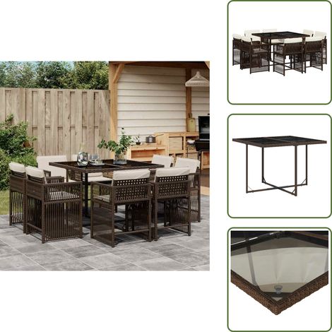 Mesa de jardín - vidaXL Set comedor para jardín 9 pzas y cojines ratán sintético marrón - Ratán sintético