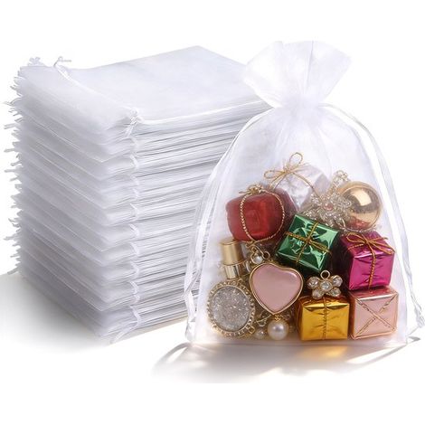 Confezione da 100 sacchetti in organza bianca, sacchetti regalo in organza, sacchetti per gioielli, sacchetti da sposa, sacchetti alla lavanda, accessori per matrimoni, 35 x 50 cm (1/5)