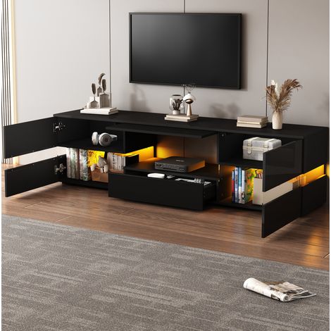 Mobile TV 160 x 39 x 45 cm con LED, 2 ante, cassetto e vano aperto, nero DESVIAE (1/5)