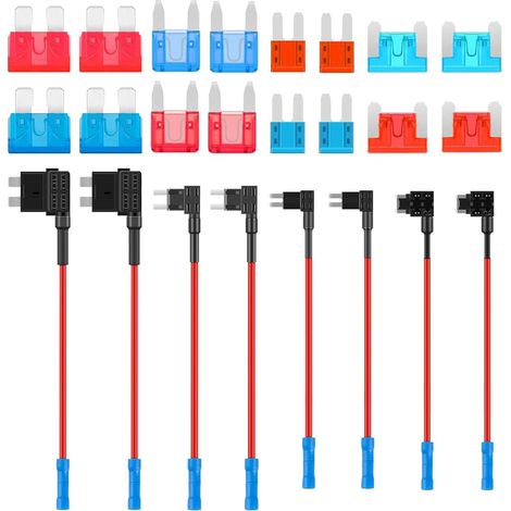 8 Pièces Add-a-Circuit Porte-Fusible à Lame de Voiture avec Fil, 4 Type de ATO ATC ATM APM, Standard/Mini/Micro2/Low-Profile Porte Fusible Adaptateur Voiture Set avec e Lame (1/5)