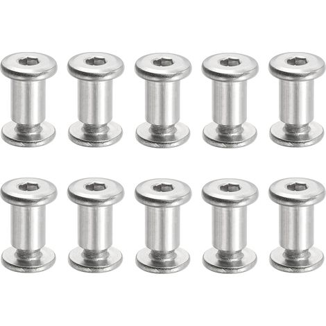 Vis Chicago Hexagonales, 10 Ensembles Vis de Fixation M6 x 12 mm Écrous de Boulon à Tête Hexagonale pour Scrapbooking, Ceinture, Album Photo, Réparation de Meubles, Argenté (1/5)