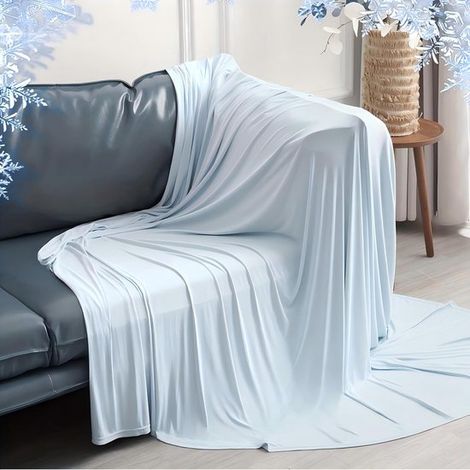 Couverture rafraîchissante - 200 x 151 cm - Couverture auto-rafraîchissante, idéale pour dormir, au lit, sur le canapé et en voyage. - Bleu clair (1/5)