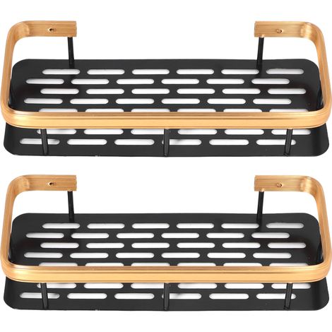 Étagère de douche double couche rectangulaire, gain de place, aluminium, sans perçage, installation libre, fournitures de salle de bain pour maison, noir doré (1/5)