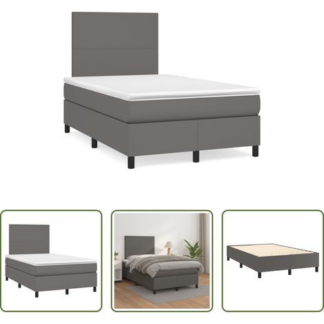 Matelas à ressorts ensachés - Sommier à lattes de lit avec matelas gris 120x190 cm similicuir (1/5)