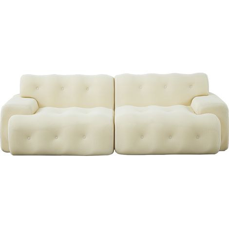 Divano cloud biposto oversize in tessuto beige con ampi braccioli e bottoni (1/5)