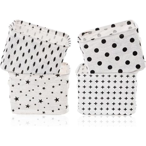 Fabric Storage Baskets, 4 Small Square Foldable Canvas Baskets, Practical Storage Box/Hamper
