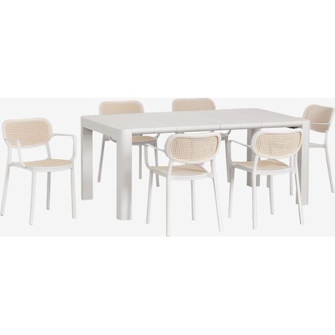 Set Tavolo Rettangolare Arnadine (180x100 cm) e 6 Sedie da Giardino Impilabili con Braccioli Omara SKLUM            