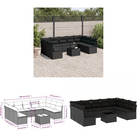 10-tlg. Garten-Sofagarnitur mit Kissen Schwarz Poly Rattan - Gartenmöbel - Rattan Möbel - Gartenset - Esstisch Set - Lounge Sofa - Home & Living (1/3)