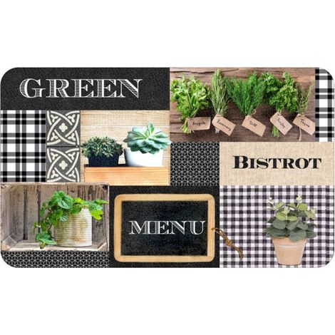 Tapis de Cuisine Mousse "Green Bistrot" 45x75cm Multicolore (1/2)