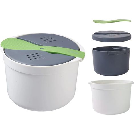 Cuiseur à riz pour micro-ondes, 2 l, cuiseur vapeur pour micro-ondes, riz, PP de qualité alimentaire, passoire et marmite à vapeur (vert) (1/5)