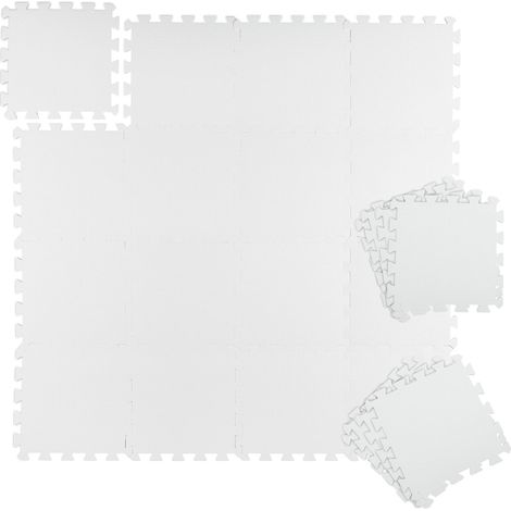 Relaxdays Puzzle-Bodenmatte, 24 Teile à 30 x 30 cm, ideal für Sport und Fitness, 1 m², dehnbar, weiß.
