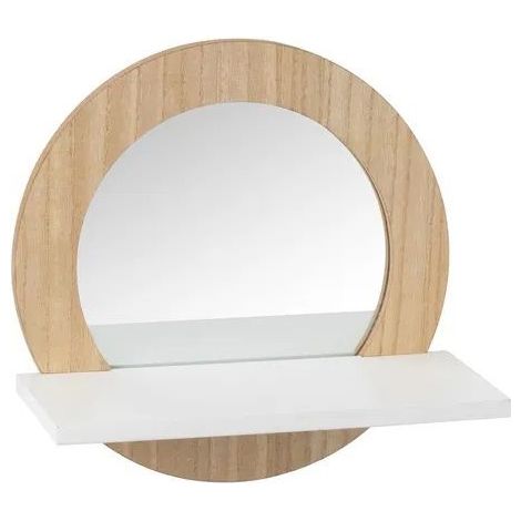 Miroir Mural Rond effet Bois Naturel avec Étagère Blanche intégrée-Longueur 30 x Profondeur 12 x Hauteur 29cm (1/5)