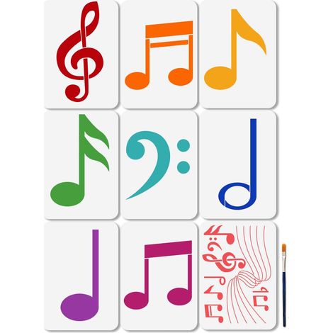 9PCS Pochoir Notes de Musique Réutilisable Rythme musical Pochoir pour peinture 29.7×21cm Modèles de Dessin avec Pinceau pour Décoration Murale en Bois Cadeau de Maison (1/5)