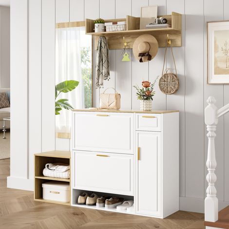 Guardaroba ingresso 4 pezzi 139,5x35x166 cm in truciolare bianco naturale – MEUBLIV (1/5)