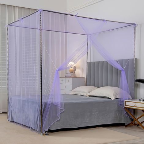 Zanzariera 180x220 cm + Struttura a Baldacchino — Traspirante e Anti-zanzare — Ideale per la Camera da Letto (Viola)