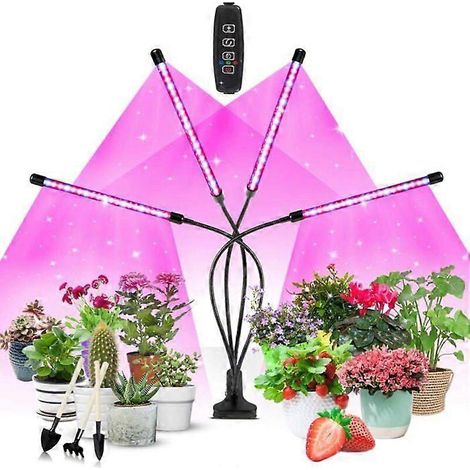 Lampe de croissance LED à spectre complet, 4 têtes, avec trépied réglable et minuterie, idéale pour le jardinage et la croissance des plantes d'intérieur. (1/2)