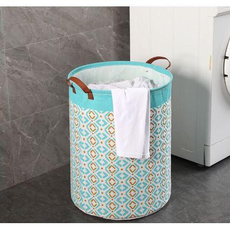 VURAHOME - Panier à linge avec poignée en cuir durable, panier à linge rond avec cordon de serrage, panier à linge pliable, panier de rangement pour vêtements de chambre à coucher 3