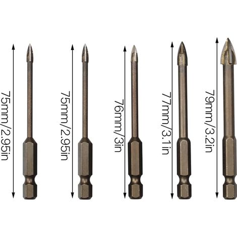 Juego de 5 brocas triangulares de carburo para azulejos, herramienta de perforación universal y eficiente para vidrio, azulejos y hormigón (3/4/5/6/8 mm) (1/5)
