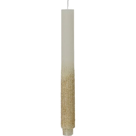 Stabkerzen Wollweiß & Goldfarben mit Glitter Ø 2,8 cm Höhe 26,5 cm - 2 Stück (1/2)