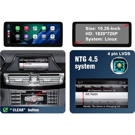 Touchscreen multimediale per auto, compatibile con CarPlay wireless e Android Auto, 10,25 pollici NTG4.5 (1/2)