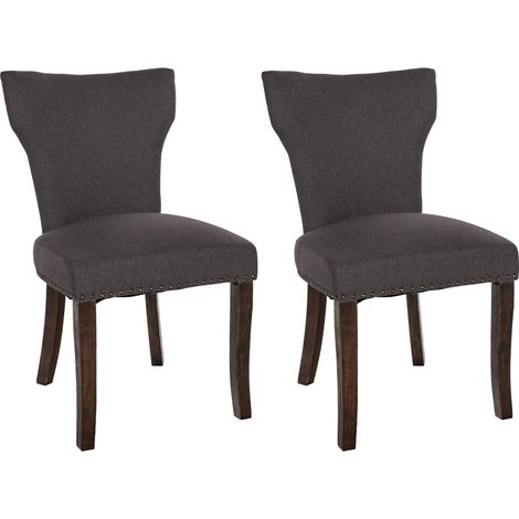 Lot de 2 chaises de salle à manger boutons décoratifs en tissu gris foncé et pieds en bois marron foncé 100001586 (1/5)