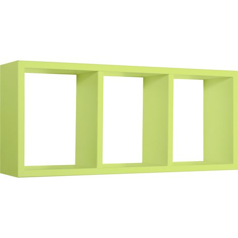 Mensola Rettangolare 3 Scomparti da Parete 70x30x15.5 cm in Fibra di Legno Tristano Verde (1/5)