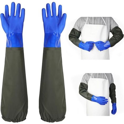 Gants de bassin longs, imperméables, résistants aux solutions acides et alcalines, en polyuréthane, résistants aux acides et aux alcalis, bleu (1/5)