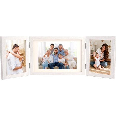 Cadre Photo Pliable 3 Photos 10x15cm et 15x20 cm, pour Famille, Amis, Blanc (1/5)
