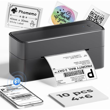 241BT Imprimante Thermique Etiquette, Imprimante Etiquette Autocollante 4X6, Connectivité Bluetooth et USB, Compatible avec Smartphones, Windows, Mac, Compatible avec Shopify , Gray