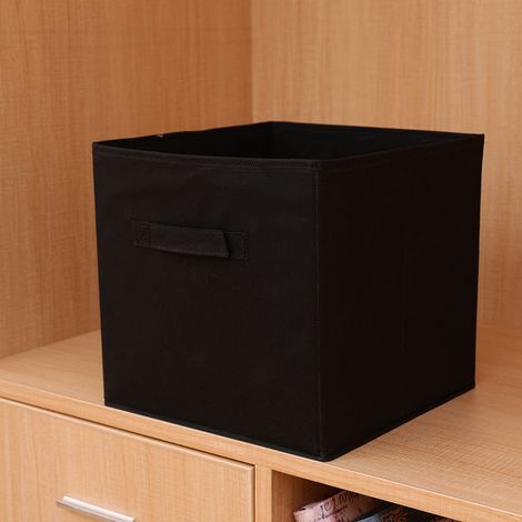 Schwarze, faltbare Aufbewahrungsbox aus Stoff, 25 cm breit x 25 cm lang x 25 cm hoch, ohne Deckel, Schubladentyp, 1 Stück (1/5)