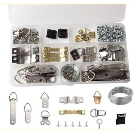 165-teiliges Metall-Bilderrahmen-Aufhängehaken-Set inklusive Schrauben in einer Box, robuste Bilderrahmen-Aufhängehaken für Gemälde und Wanddekoration (1/4)