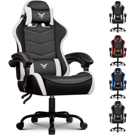 Fauteuil de Gaming Ergonomique, Chaise de Bureau avec Appui-tête et Soutien Lombaire Réglables, Fauteuil Gamer, Blanc (1/5)