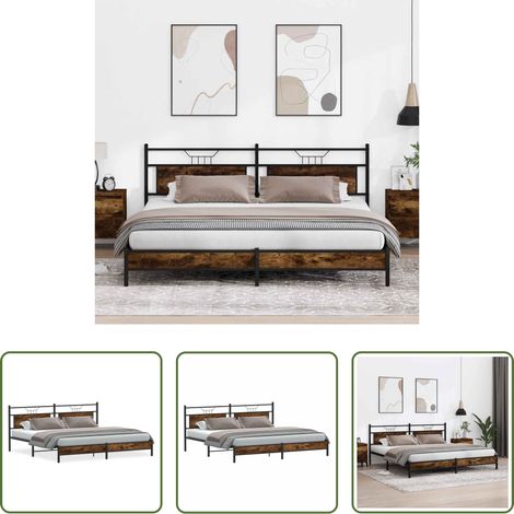 vidaXL Lit chêne fumé -  Cadre de lit en métal sans matelas chêne fumé 193x201 cm (1/5)