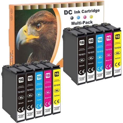 Cartouches d'encre Remplacement pour Epson 16 16XL pour Epson Workforce WF-2750 WF-2760 WF-2660 WF-2650 WF-2630 WF-2540 WF-2530 WF-2510 WF-2010 (4 Noir, 2 Cyan, 2 Magenta, 2 Jaunes, 10-Pack) (1/5)