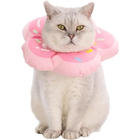 Anti-licking cat collar. Soft, comfortable, and tapered cotton fabric. Post-operative support to prevent pressure points. Suitable for cats and small dogs. Floral pattern. (1/4)